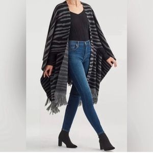 Cashmere Fringe Zebra Poncho Wrap